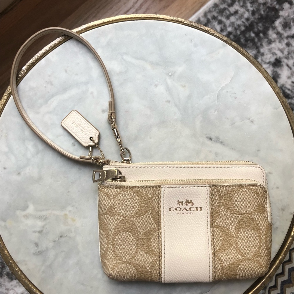 COACH Signature Canvas Double Pocket Wristlet